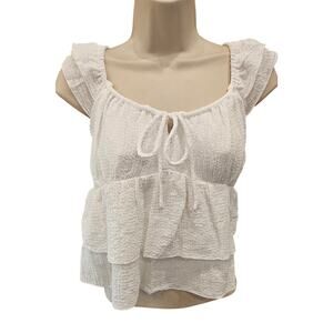NWT White guaze tie back whimsical coquette sz L summer tank top blouse casual